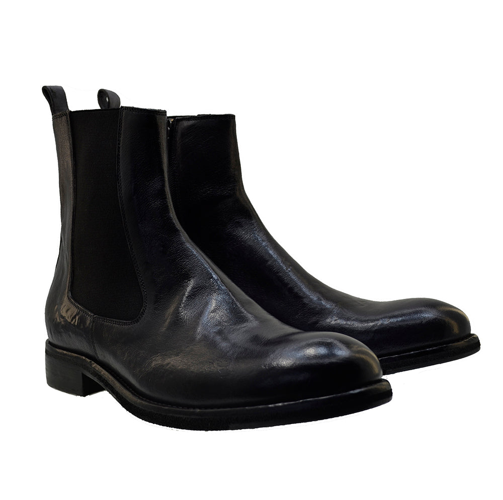 Italian Men's Shoes Jo Ghost 2816 Black Leather Ankle Zipper Chelsea Boots