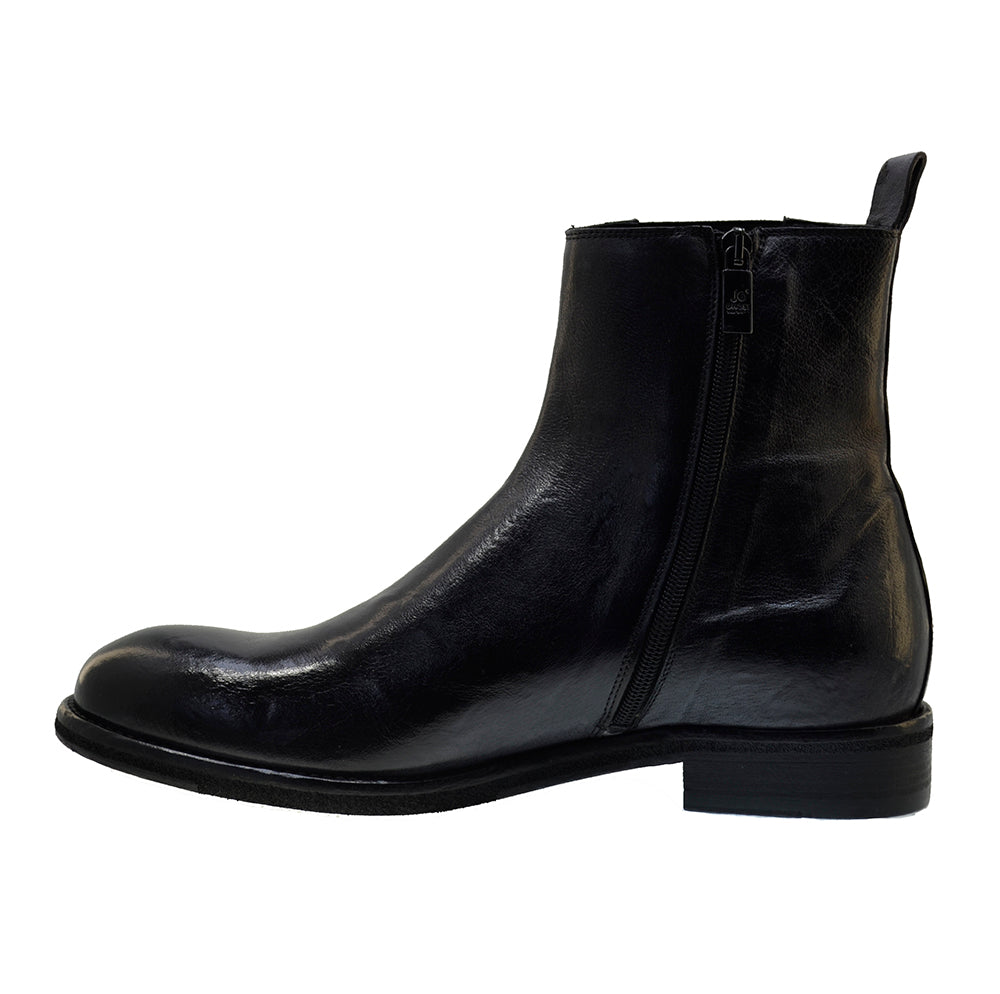 Italian Men's Shoes Jo Ghost 2816 Black Leather Ankle Zipper Chelsea Boots
