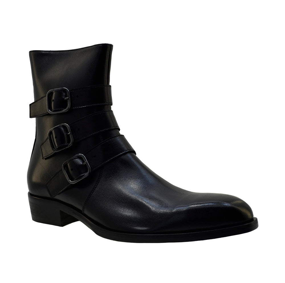Italian Men's Shoes Jo Ghost 2820 Black Leather Buckle Ankle Chelsea Zipper Boots