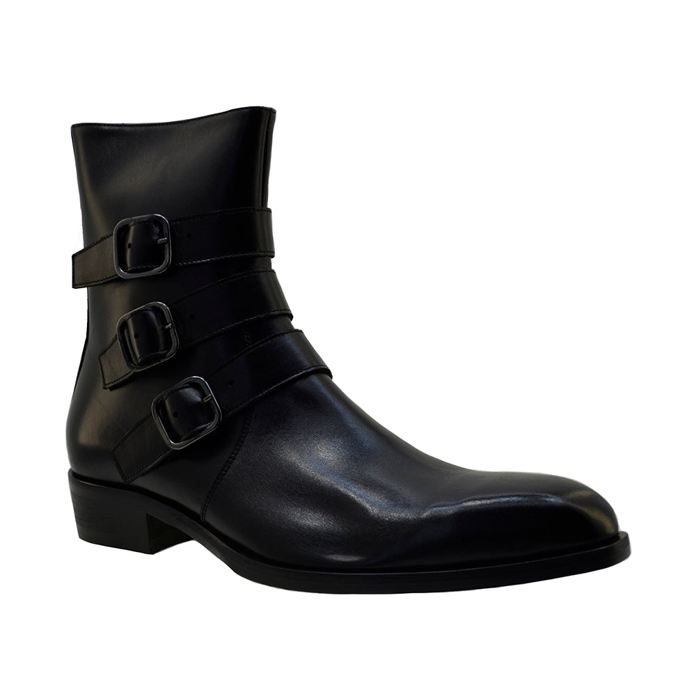 Men's Italian Shoes Jo Ghost 2820 Black Leather Buckle Chelsea Boots