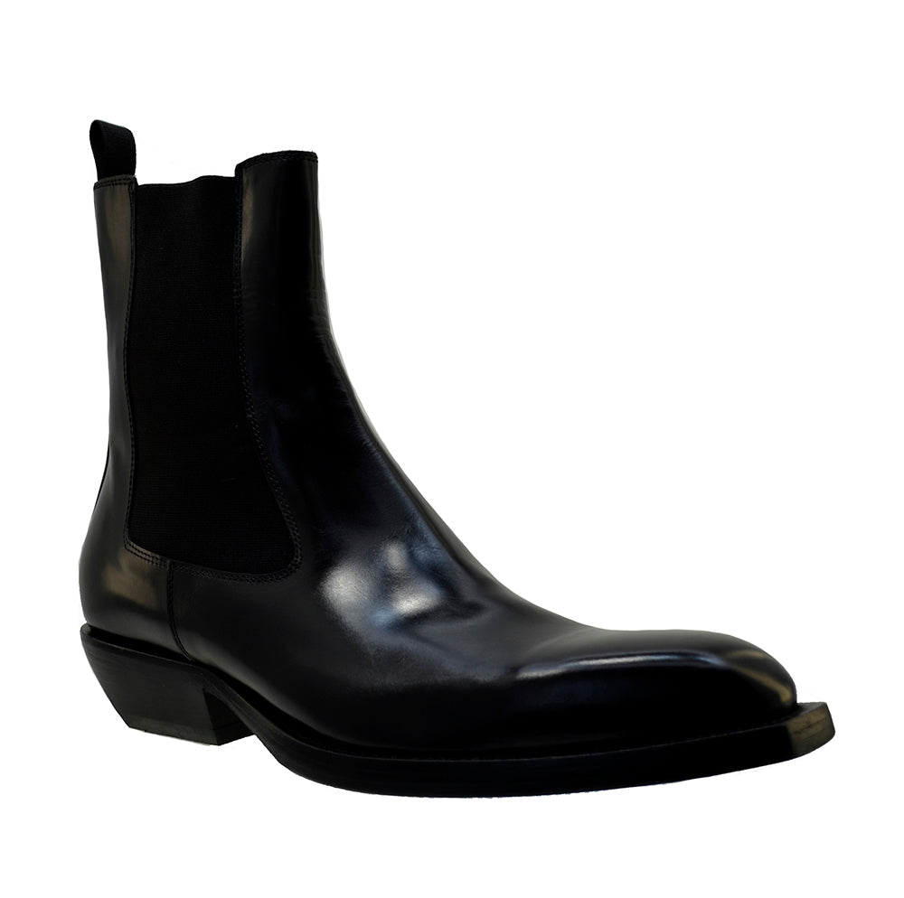 Men's Italian Shoes Jo Ghost 2822 Black Leather Cuban Heel Chelsea Boots