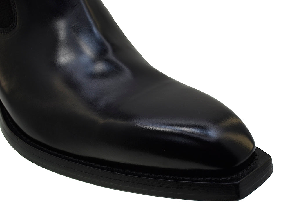 Italian Men's Shoes Jo Ghost 2822 Black Leather Cuban Heel Ankle Chelsea Boots