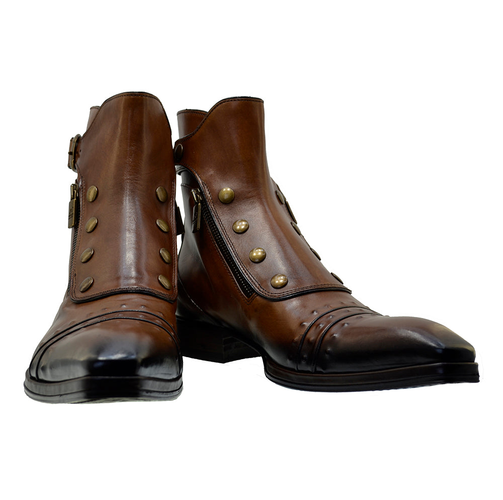 Italian Men's Shoes Jo Ghost 3206 Brown Leather Dress Ankle Boots