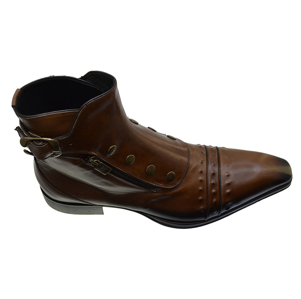 Men's Italian Shoes Jo Ghost 3206 Brown Leather Formal Ankle Boots
