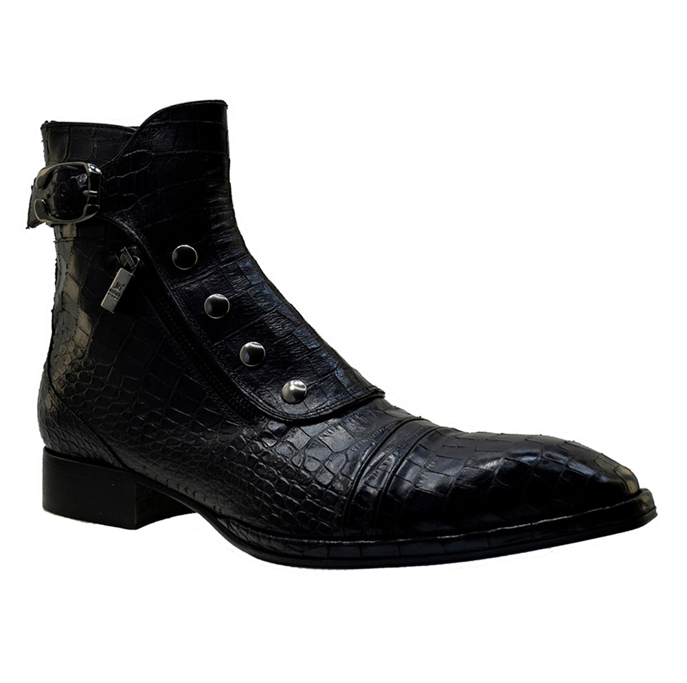 Italian Men's Shoes Jo Ghost 3206 Black Leather Print Crocodile Dress Ankle Boots