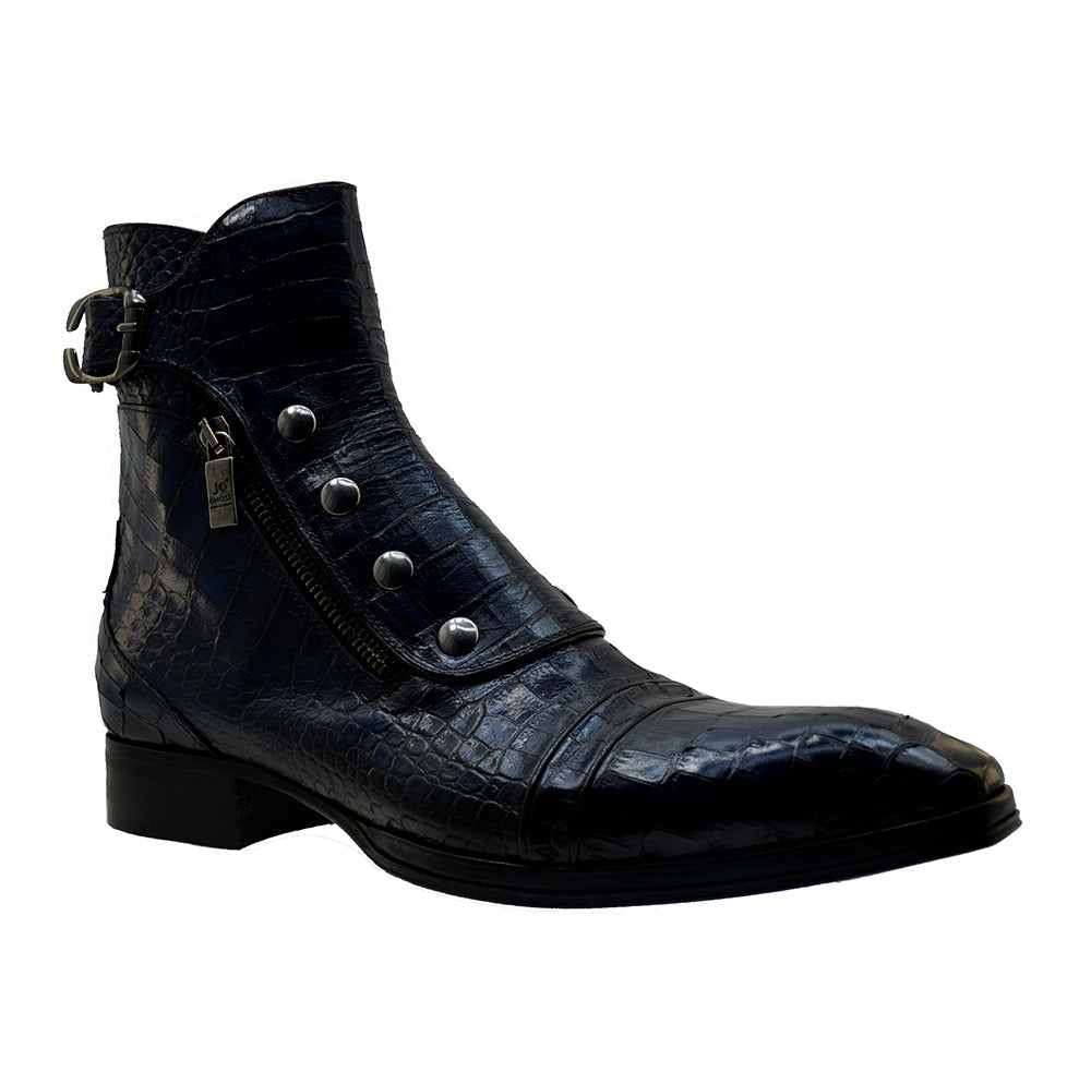 Men's Italian Shoes Jo Ghost 3206CR Blue Print Crocodile Leather Dress Boots