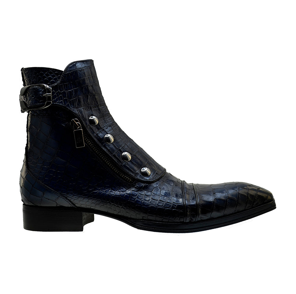 Men's Italian Shoes Jo Ghost 3206CR Blue Print Crocodile Leather Dress Boots