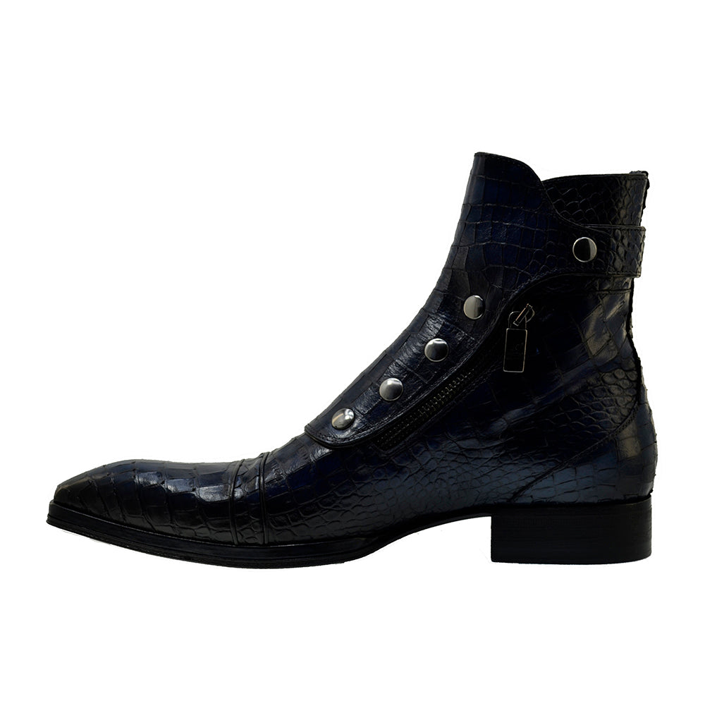 Men's Italian Shoes Jo Ghost 3206CR Blue Print Crocodile Leather Dress Boots