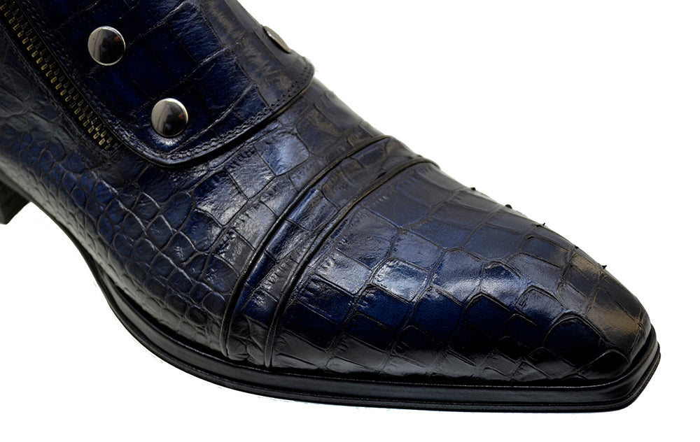 Men's Italian Shoes Jo Ghost 3206CR Blue Print Crocodile Leather Dress Boots