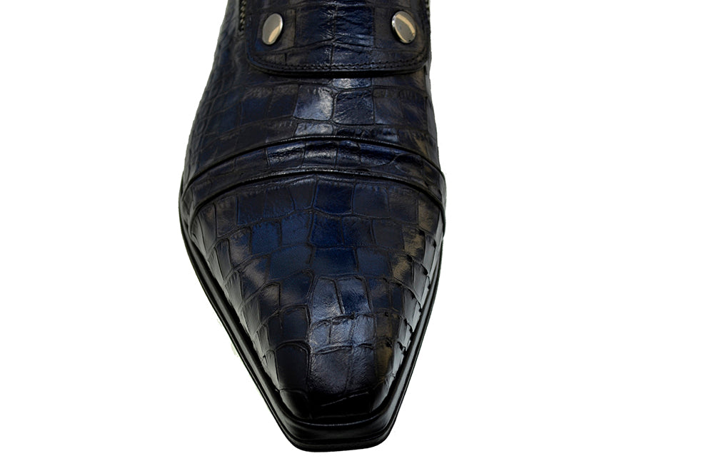 Men's Italian Shoes Jo Ghost 3206CR Blue Print Crocodile Leather Dress Boots
