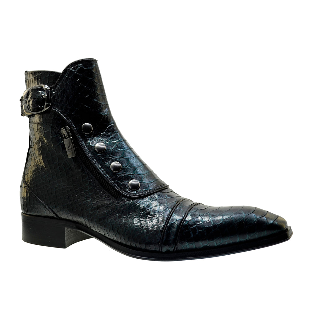 Men's Italian Boots 3206P Green Print Python Dress Ankle Boots
