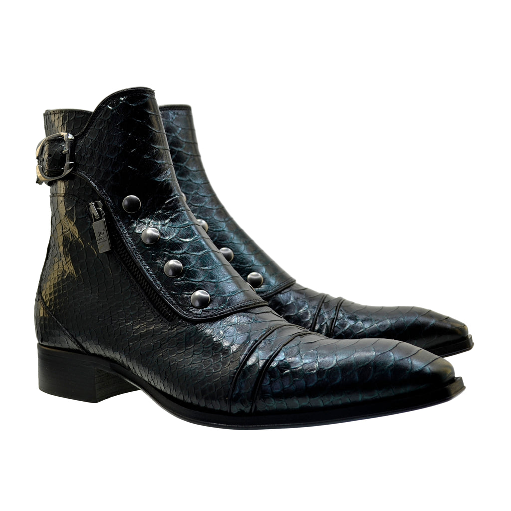 Men's Italian Boots 3206P Green Print Python Dress Ankle Boots