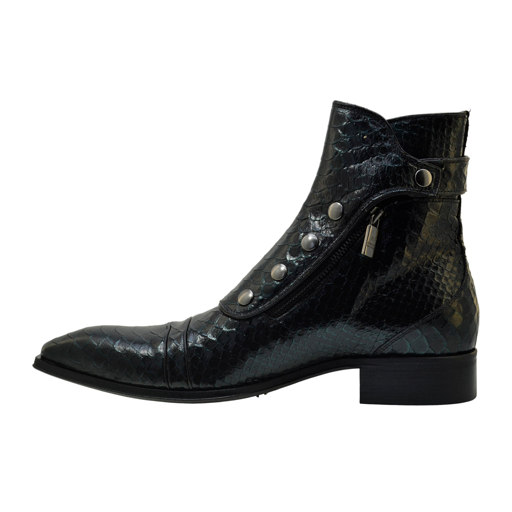 Men's Italian Boots 3206P Green Print Python Dress Ankle Boots
