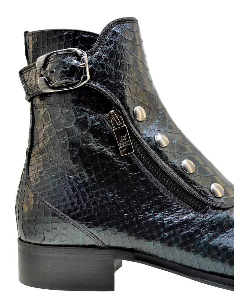 Men's Italian Boots 3206P Green Print Python Dress Ankle Boots