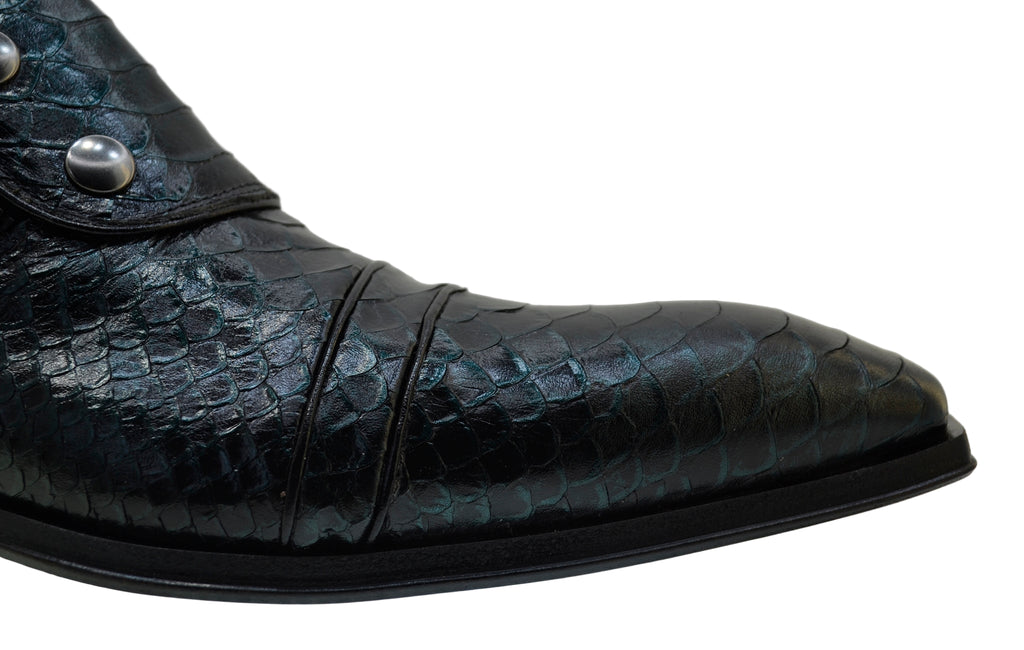 Men's Italian Boots 3206P Green Print Python Dress Ankle Boots