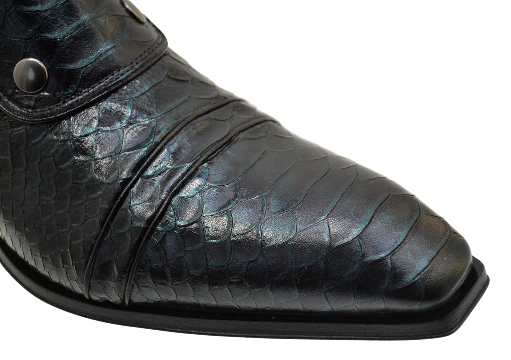 Men's Italian Boots 3206P Green Print Python Dress Ankle Boots