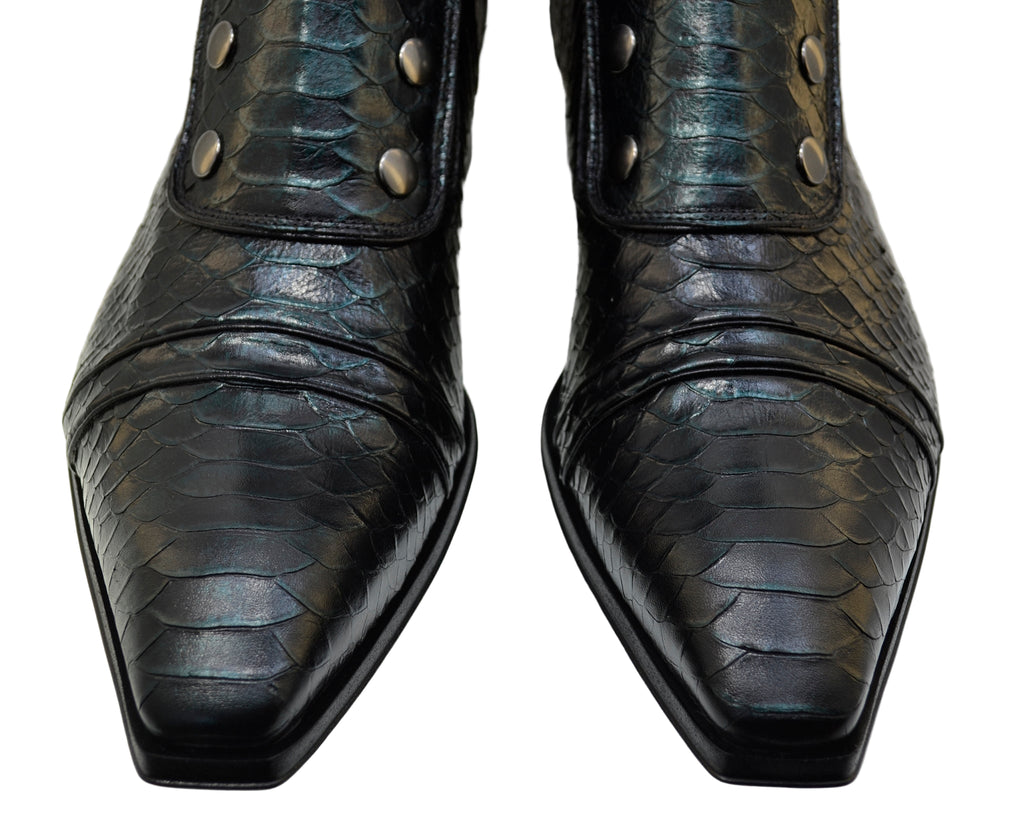 Men's Italian Boots 3206P Green Print Python Dress Ankle Boots