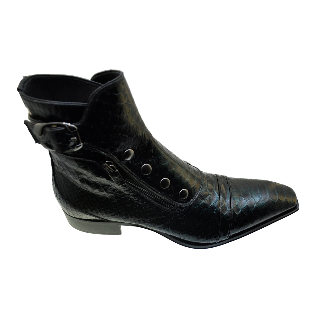 Men's Italian Boots 3206P Green Print Python Dress Ankle Boots