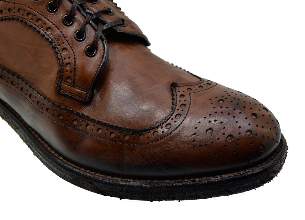 Italian Men's Shoes Jo Ghost 3290 Brown Vintage Brogues Lace-up Shoes