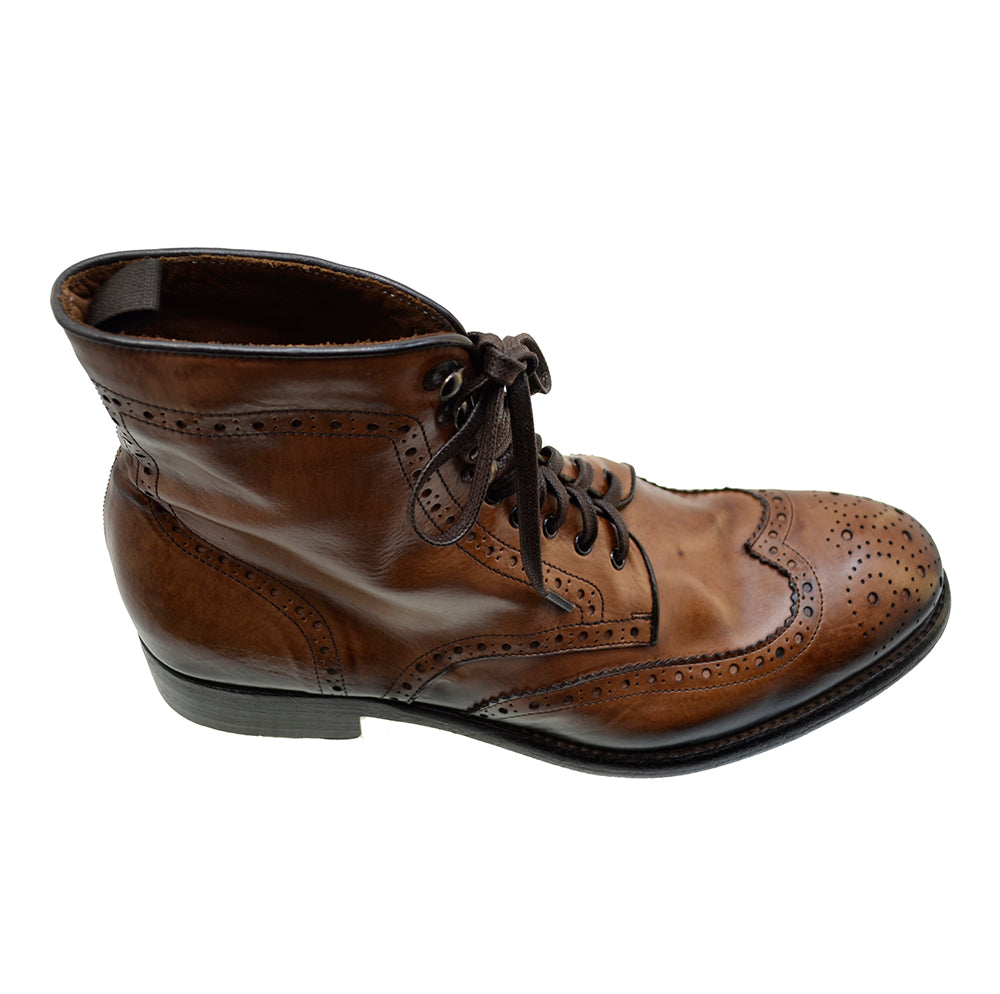 Italian Men's Shoes Jo Ghost 3292 Brown Leather Lace-up Vintage Brogues Ankle Boots