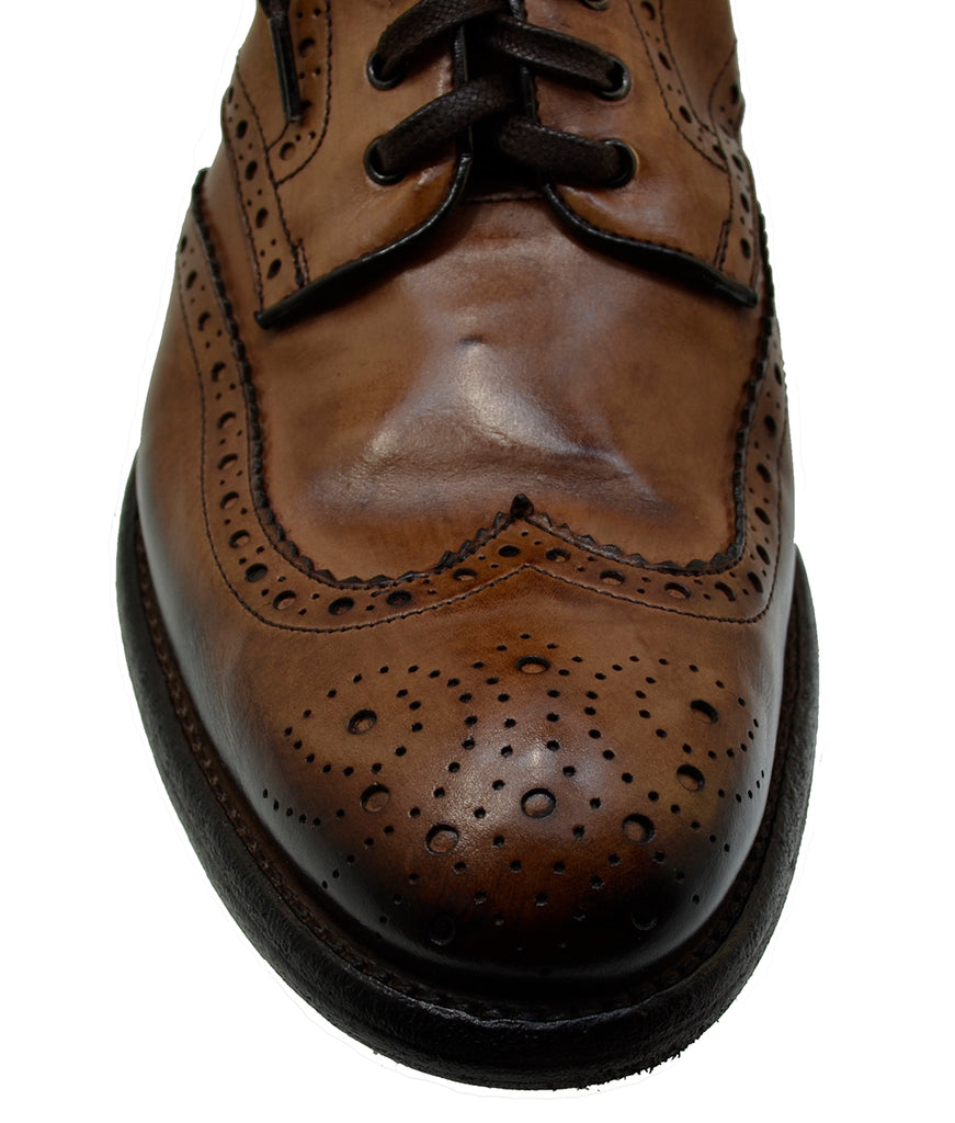 Italian Men's Shoes Jo Ghost 3292 Brown Leather Lace-up Vintage Brogues Ankle Boots