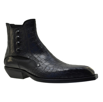 Italian Men's Shoes Jo Ghost 4756 Black Leather Print Crocodile Dress Ankle Boots