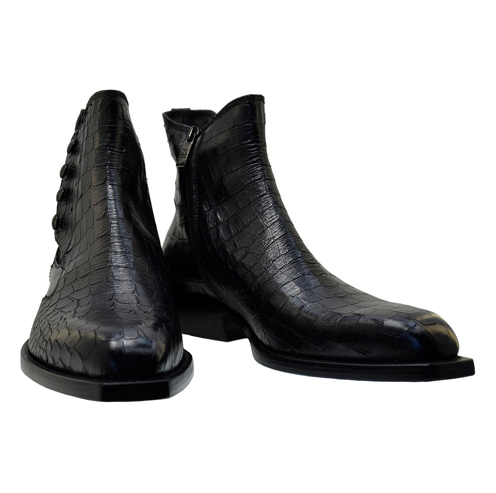 Italian Men's Shoes Jo Ghost 4756 Black Leather Print Crocodile Dress Ankle Boots