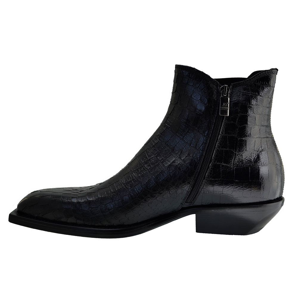 Italian Men's Shoes Jo Ghost 4756 Black Leather Print Crocodile Dress Ankle Boots