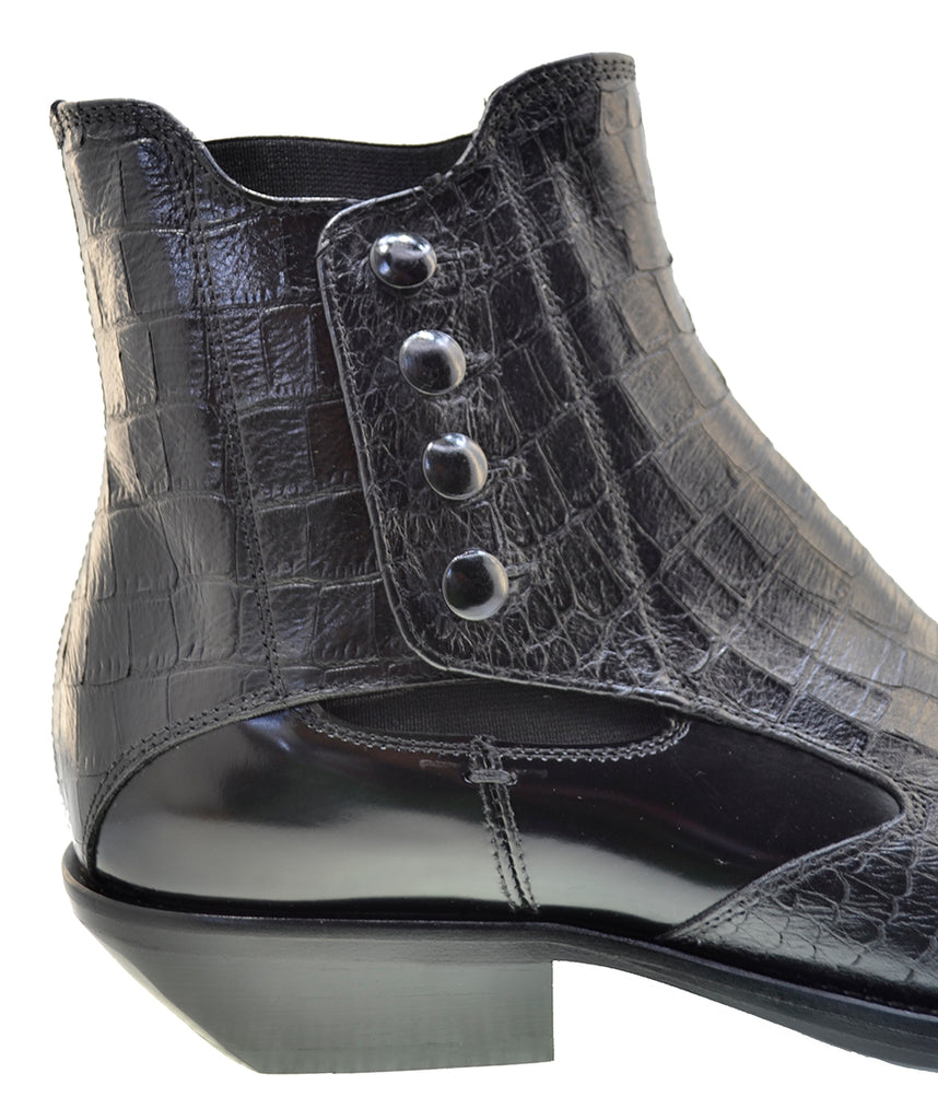 Italian Men's Shoes Jo Ghost 4756 Black Leather Print Crocodile Dress Ankle Boots