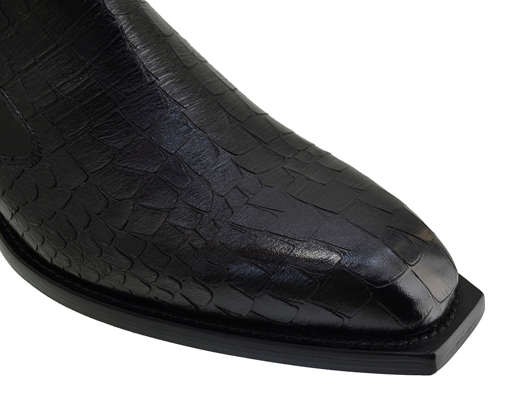 Italian Men's Shoes Jo Ghost 4756 Black Leather Print Crocodile Dress Ankle Boots