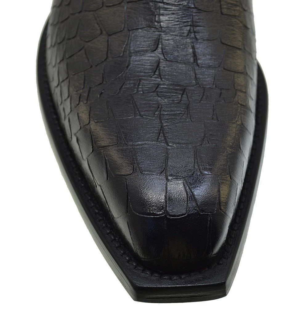 Men's Italian Boots Jo Ghost 4756 Black Print Crocodile Leather Wester ...