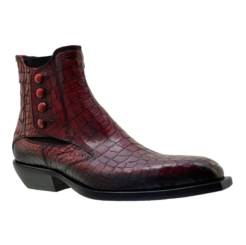 Italian Men's Shoes Jo Ghost 4756 Red Leather Print Crocodile Dress Ankle Boots