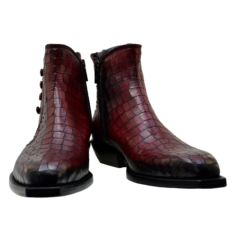 Italian Men's Shoes Jo Ghost 4756 Red Leather Print Crocodile Dress Ankle Boots