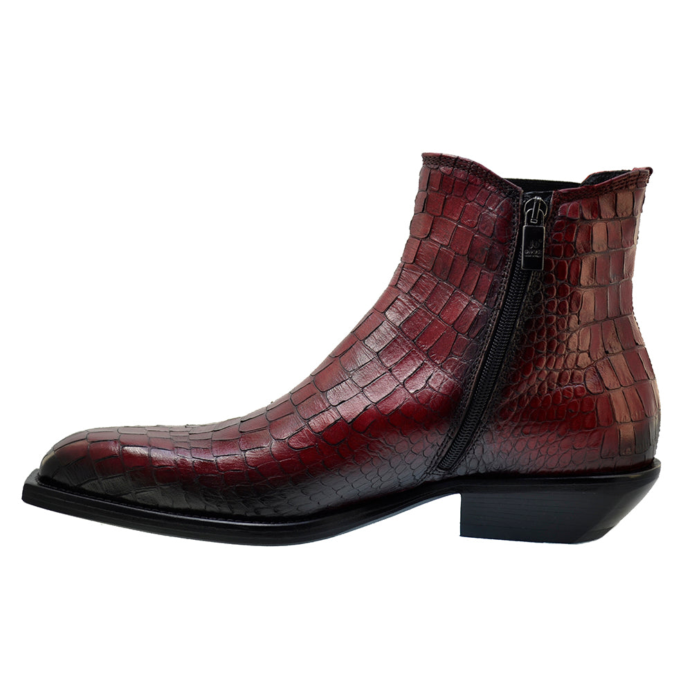 Italian Men's Shoes Jo Ghost 4756 Red Leather Print Crocodile Dress Ankle Boots