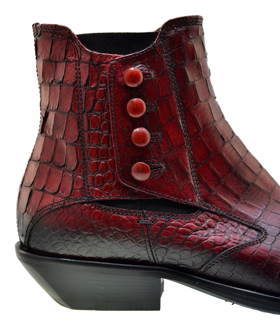 Italian Men's Shoes Jo Ghost 4756 Red Leather Print Crocodile Dress Ankle Boots
