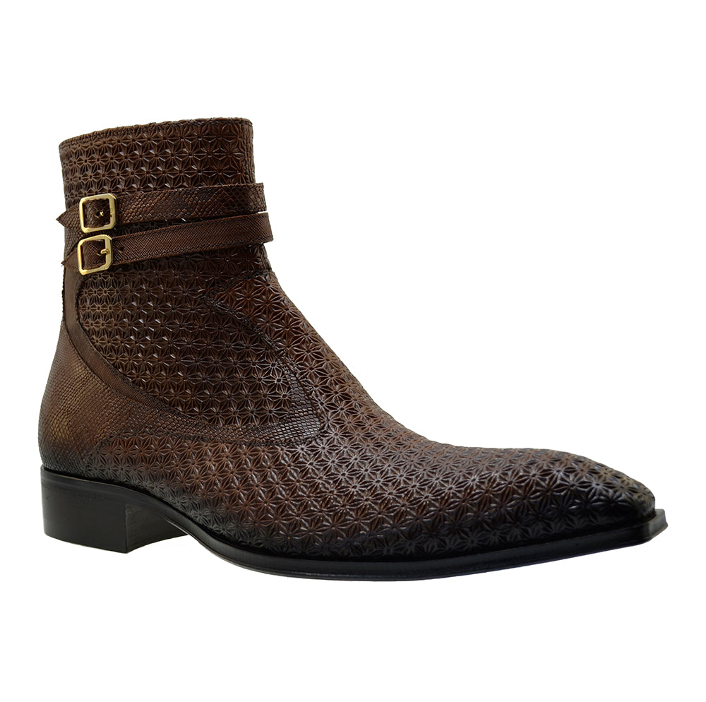 Italian Men's Shoes Jo Ghost 4766 Brown Mesh Print Star Leather Buckle Dress Ankle Boots