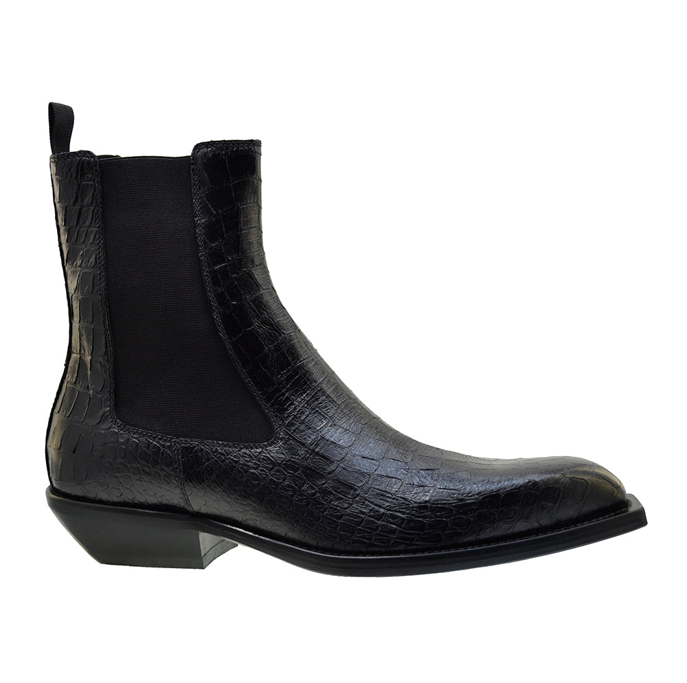 Men's Italian Shoes Jo Ghost 4768 Black Print Crocodile Leather Chelsea Boots