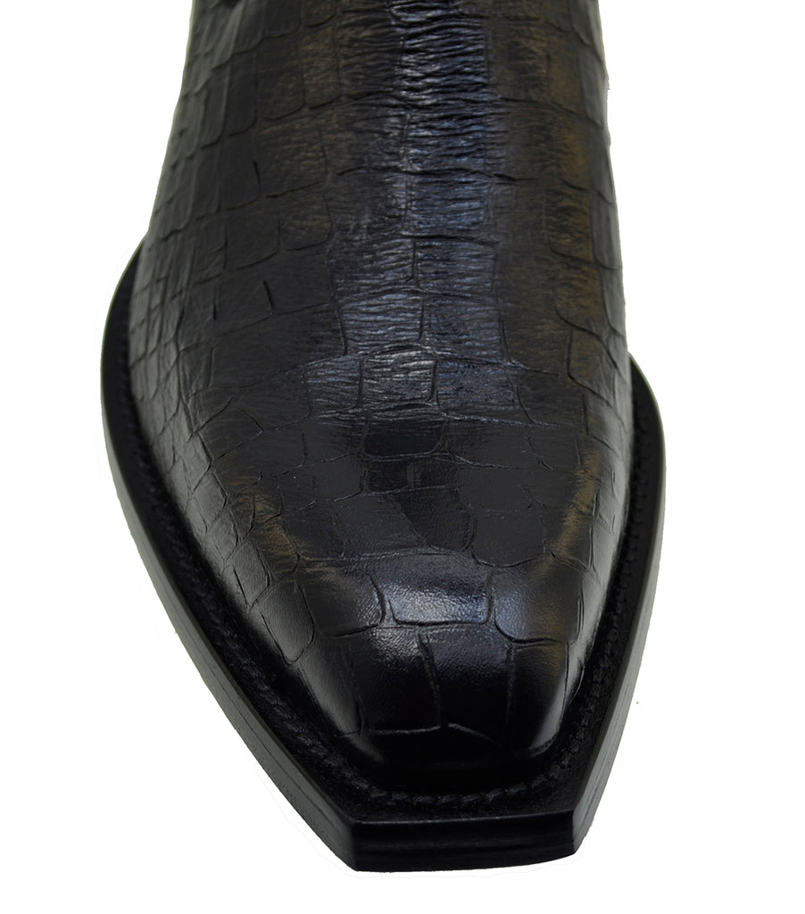 Men's Italian Shoes Jo Ghost 4768 Black Print Crocodile Leather Chelsea Boots