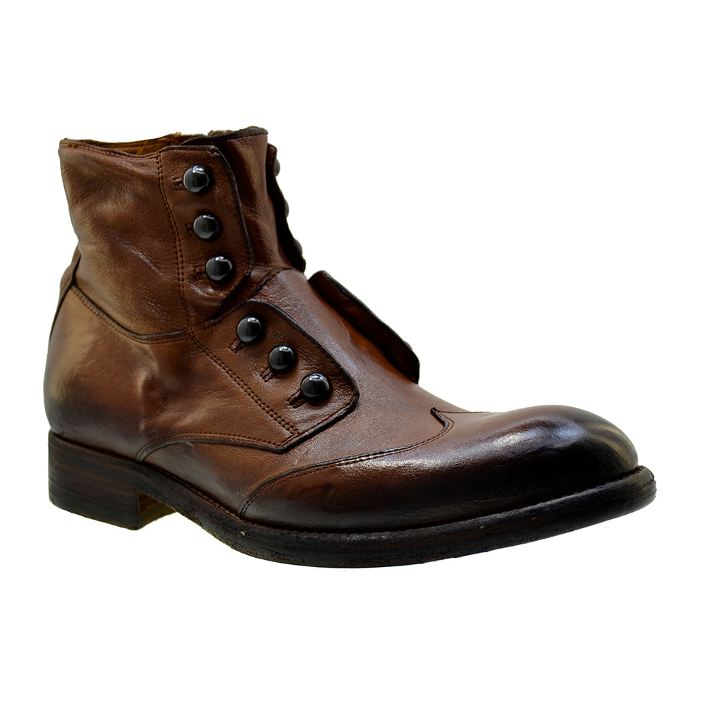Men's Italian Boots Jo Ghost 4807 Brown Leather Brogues Buttons Boots ...