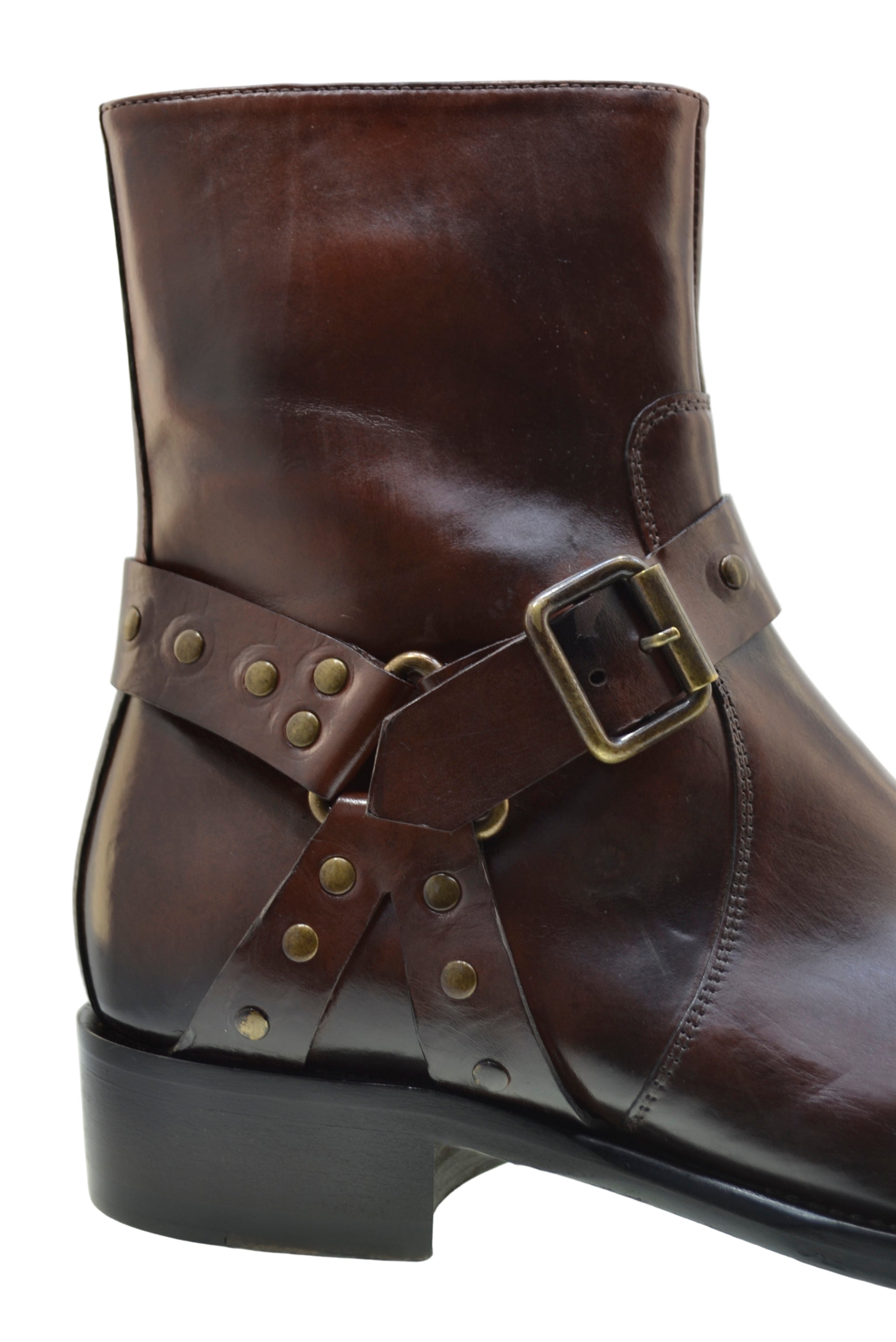 Men's Italian Boots Jo Ghost 4942 Brown Leather Harness Western Ankle ...