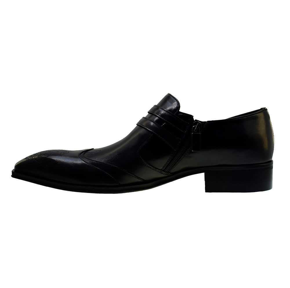 Men's Italian Shoes Jo Ghost 4952 Black Leather Embroidery Buckle Shoes