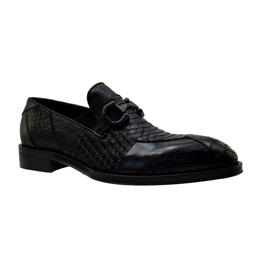 Italian Men's Shoes Jo Ghost 4994 Black Leather Slip-on Dress Buckle Shoes