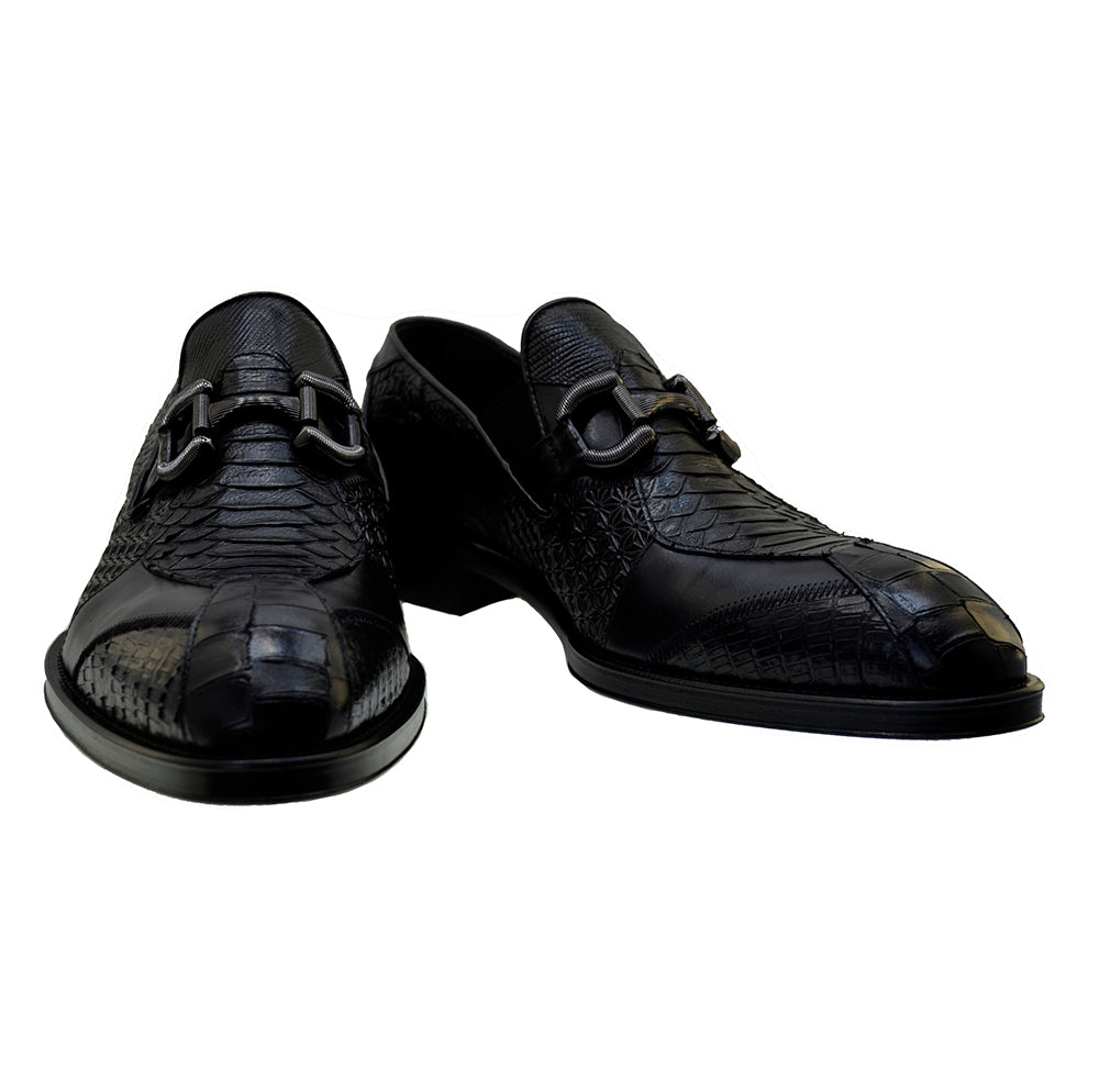 Italian Men's Shoes Jo Ghost 4994 Black Leather Slip-on Dress Buckle Shoes