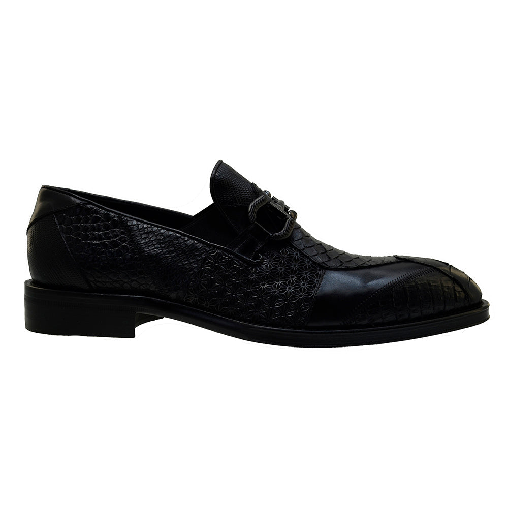 Italian Men's Shoes Jo Ghost 4994 Black Leather Slip-on Dress Buckle Shoes
