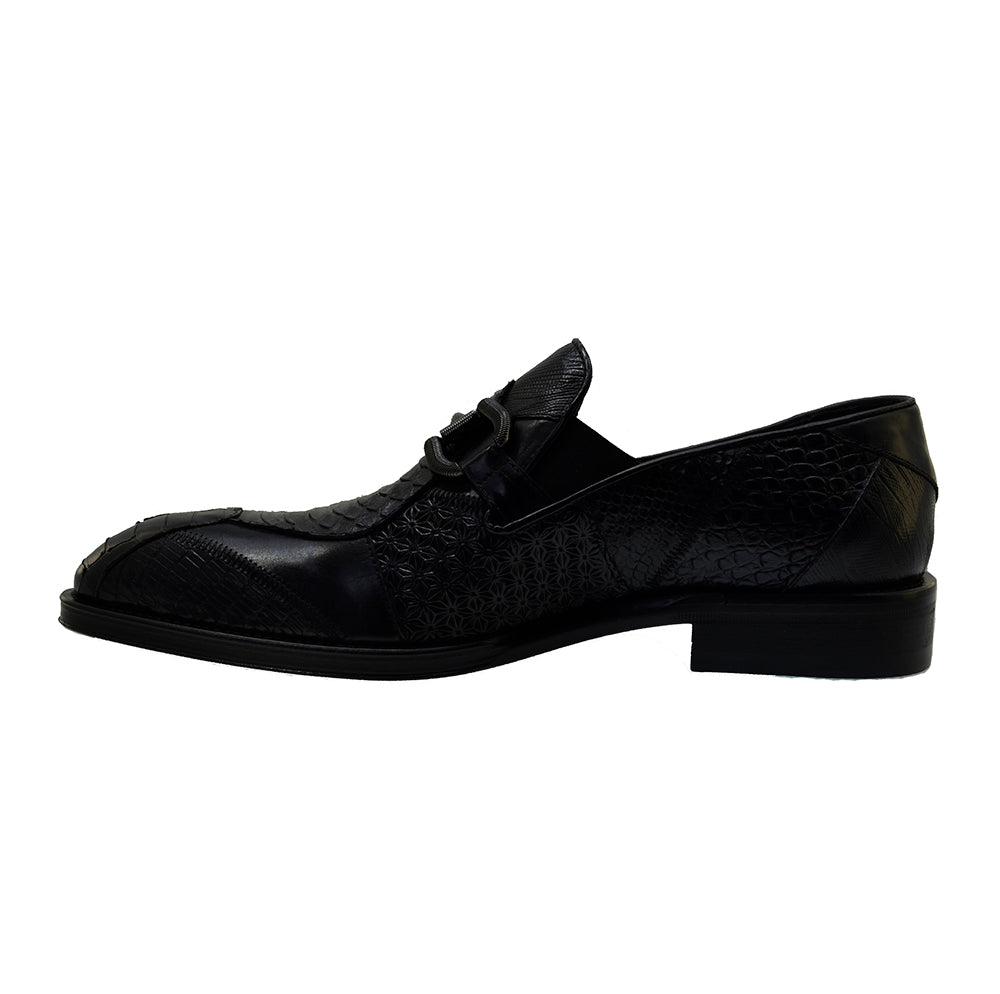 Italian Men's Shoes Jo Ghost 4994 Black Leather Slip-on Dress Buckle Shoes