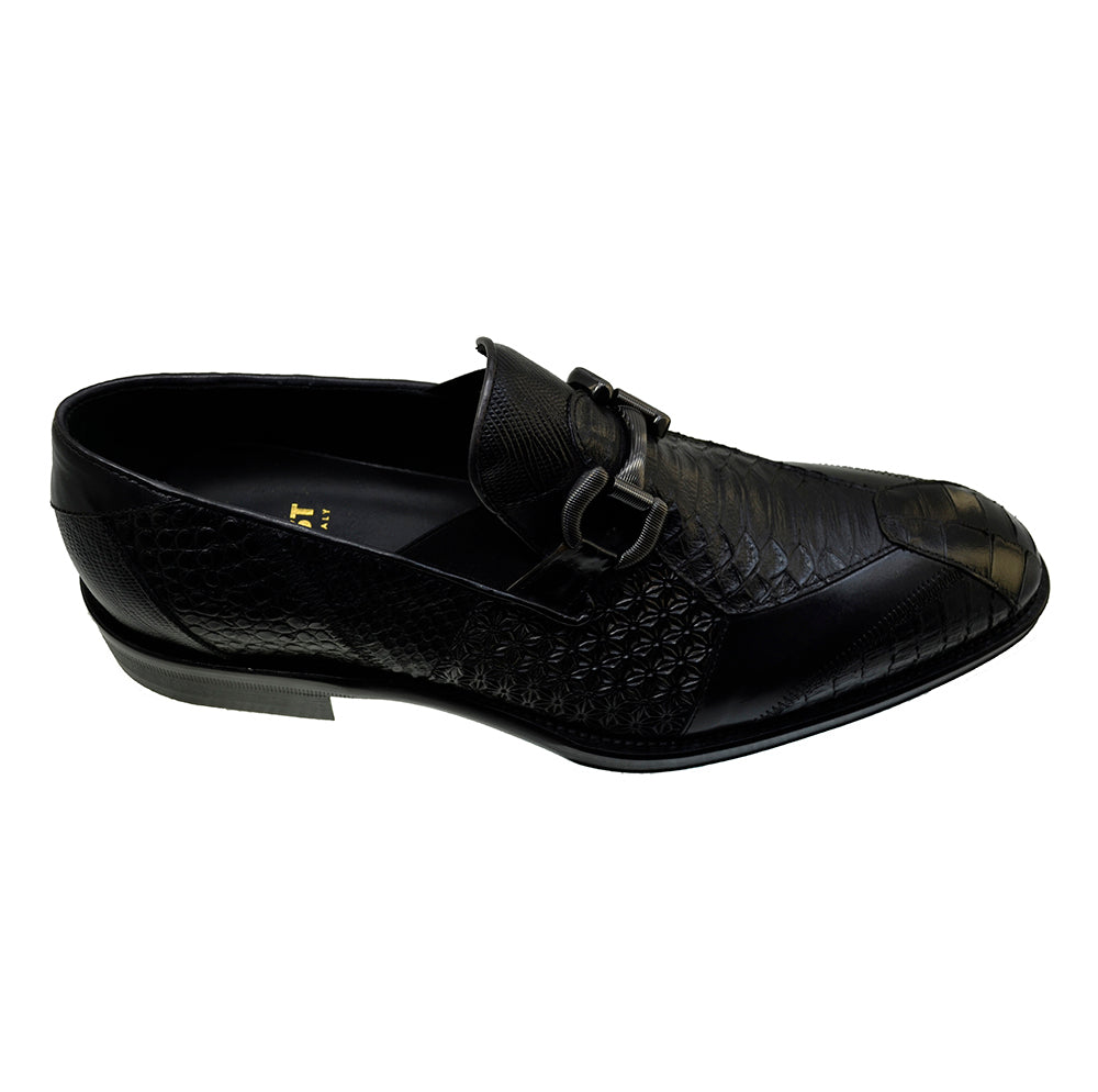 Italian Men's Shoes Jo Ghost 4994 Black Leather Slip-on Dress Buckle Shoes