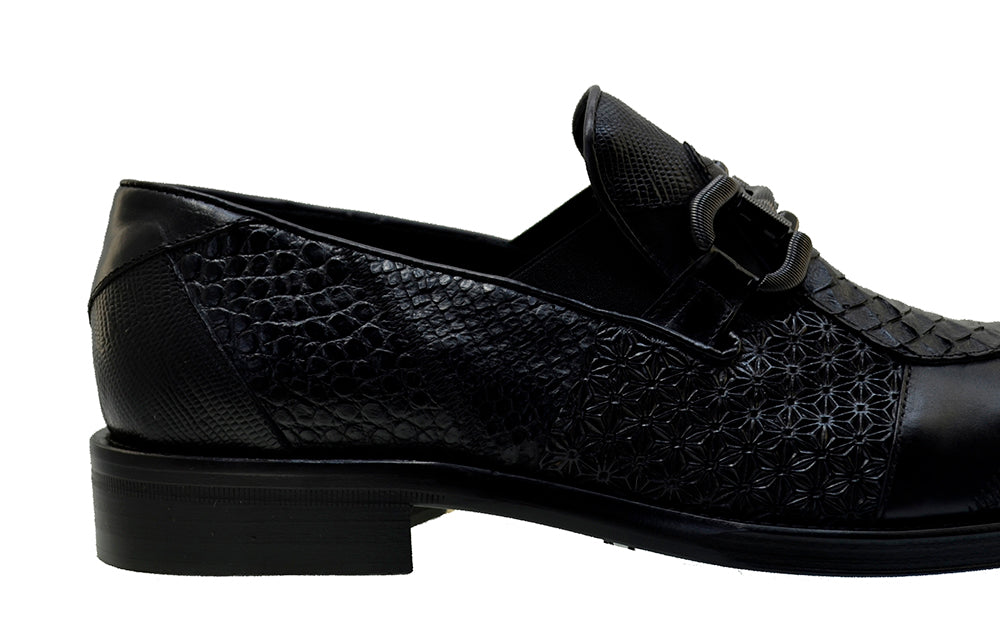 Men's Italian Shoes Jo Ghost 4994 Black Leather Dress Buckle Shoes