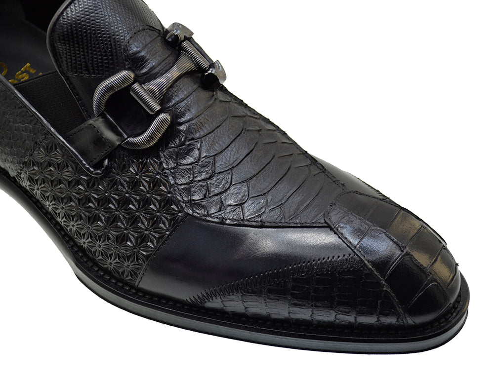 Italian Men's Shoes Jo Ghost 4994 Black Leather Slip-on Dress Buckle Shoes