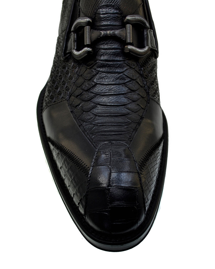 Men's Italian Shoes Jo Ghost 4994 Black Leather Dress Buckle Shoes