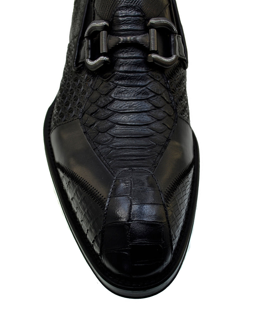 Italian Men's Shoes Jo Ghost 4994 Black Leather Slip-on Dress Buckle Shoes